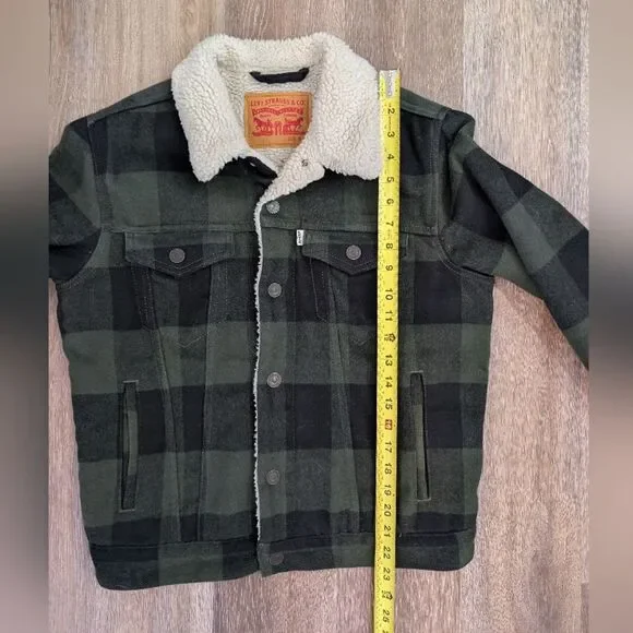 Levis Men's Green Buffalo Plaid Sherpa Jacket Sz Small - Picture 6 of 10